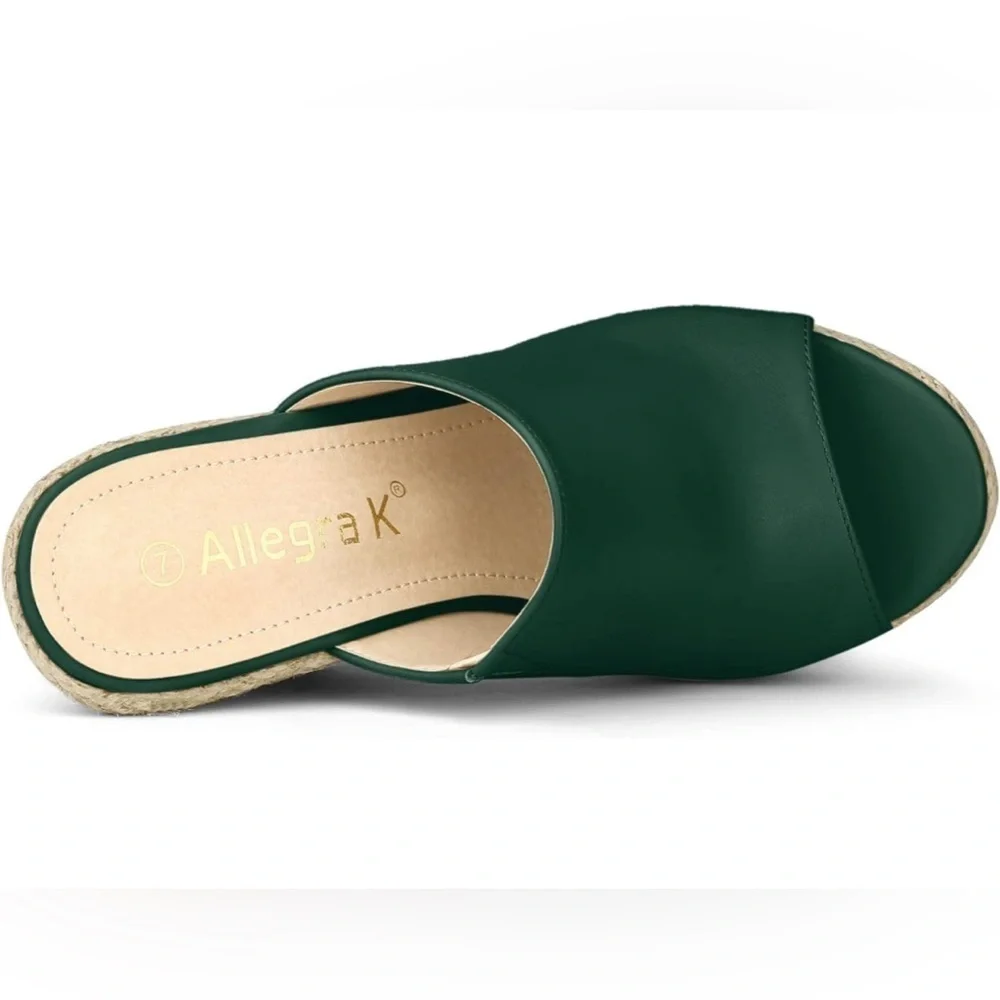 Allegra K Slip on Platform Sandals Espadrilles Wedges Slides Mules, Coffee 9